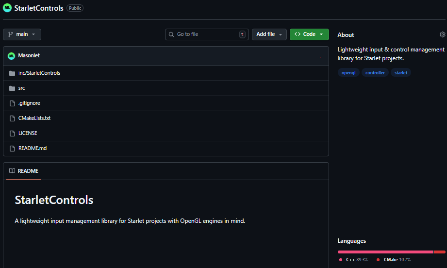 Starlet Controls Project Screenshot