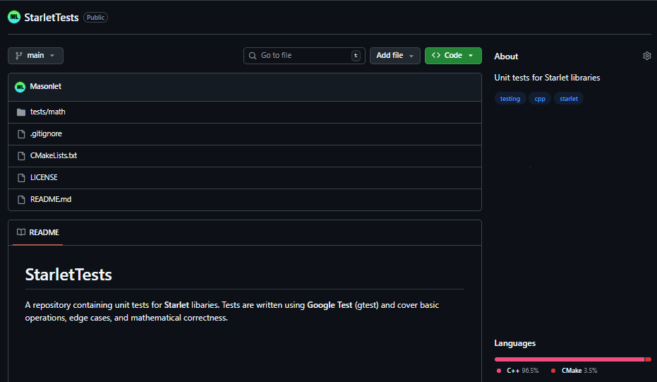 Starlet Tests Project Screenshot